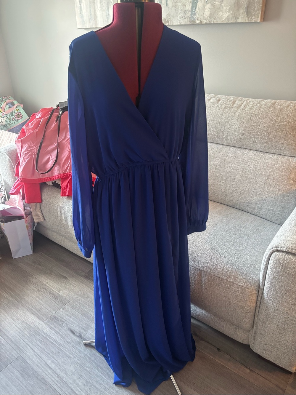 Lulu's Sapphire Blue Long Sleeve Wrap Maxi Dress